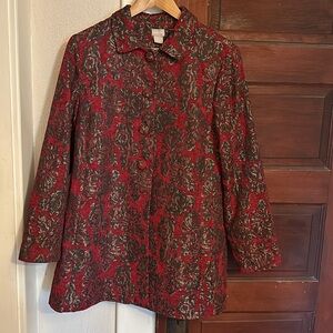 Stunning Chico’s Red Tapestry Swing Coat Size 2 Large